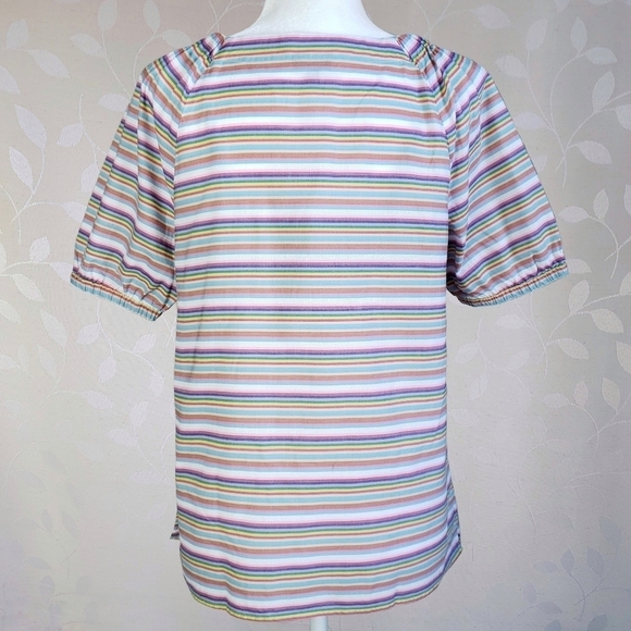 Talbots Pastel Rainbow Striped Puff Sleeve Peasant Top Medium Petite - Picture 9 of 15